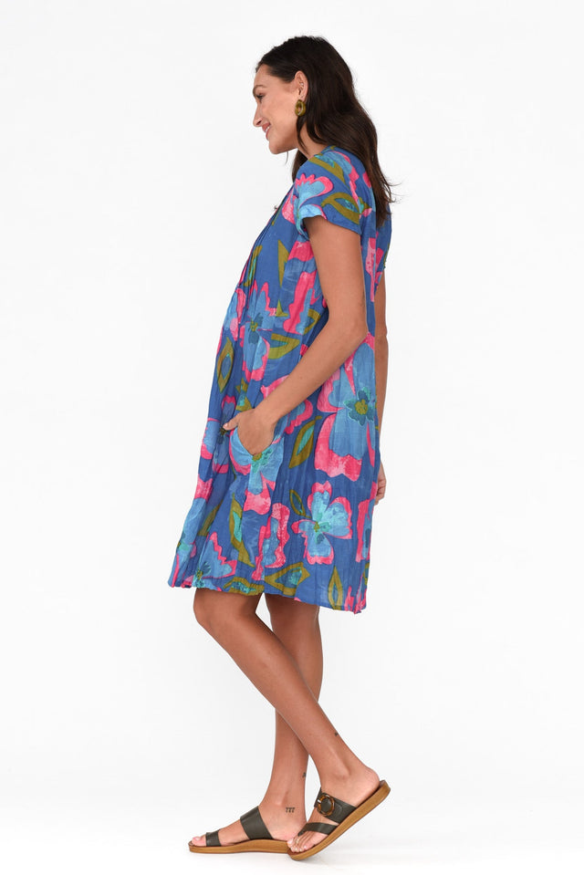 Sabina Blue Flower Crinkle Cotton Dress image 3