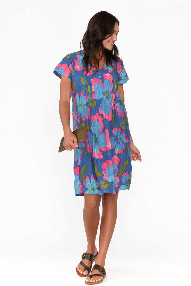 Sabina Blue Flower Crinkle Cotton Dress image 1