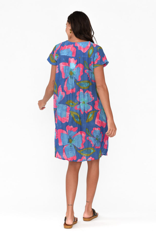 Sabina Blue Flower Crinkle Cotton Dress