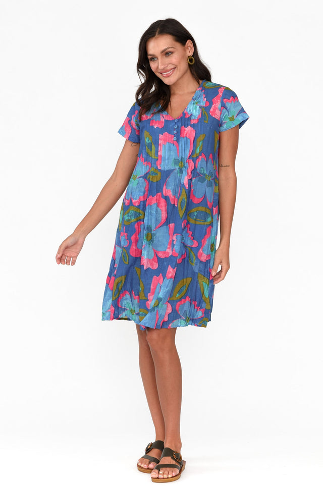 Sabina Blue Flower Crinkle Cotton Dress image 2