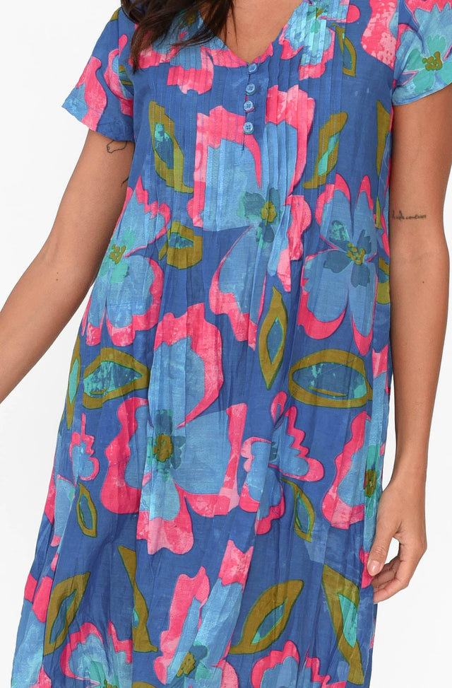 Sabina Blue Flower Crinkle Cotton Dress image 5