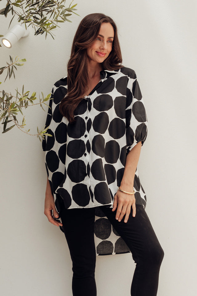 Sadie Black Abstract Spot Cotton Tunic Top image 1