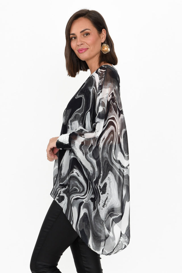 Sashia Black Swirl Silk Layer Top