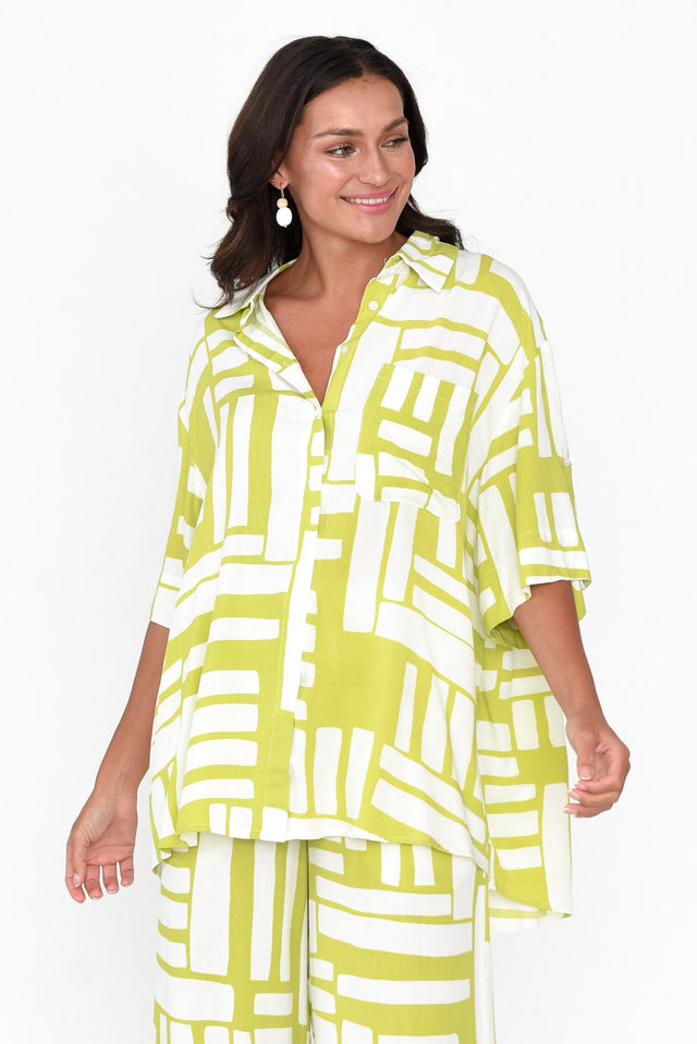 Savory Green Abstract Pocket Shirt neckline_V Neck  image 1