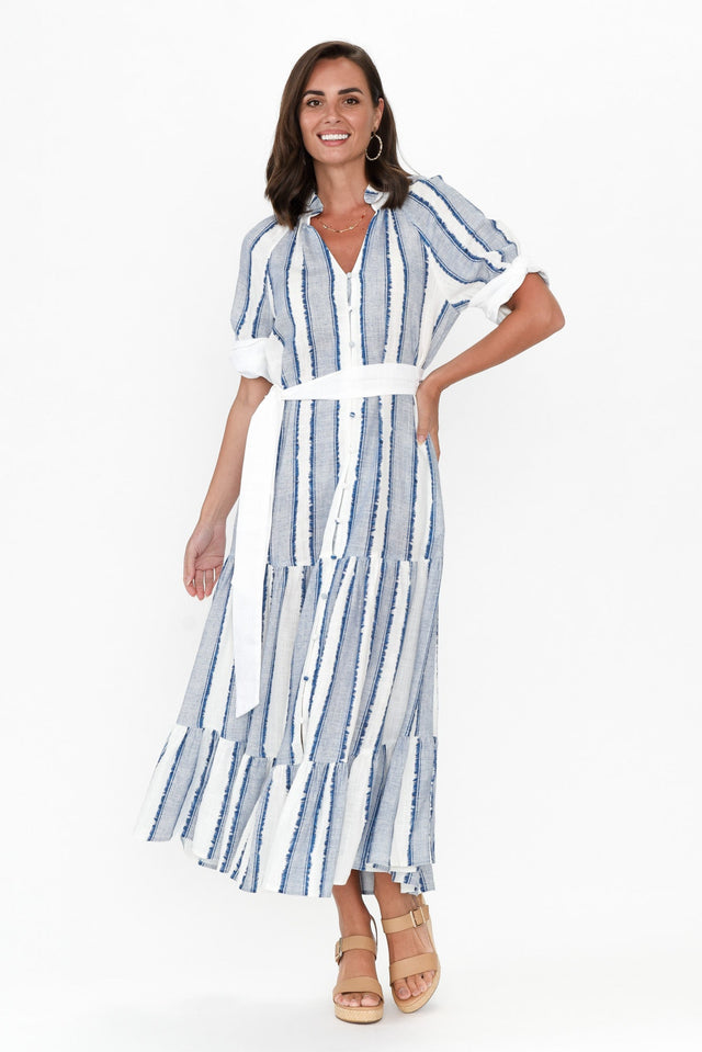 Scala Blue Stripe Tier Maxi Dress