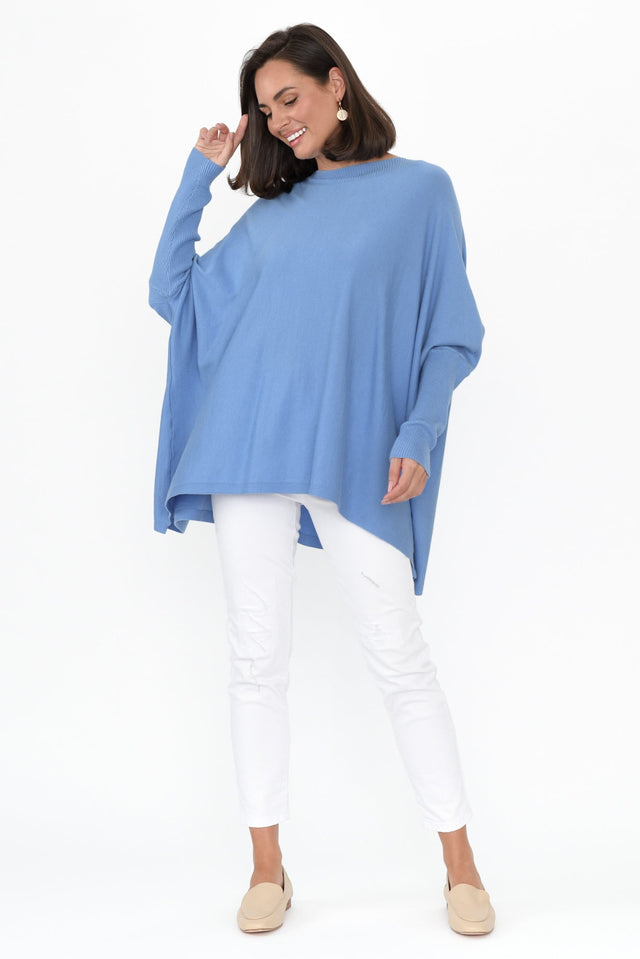 Scottie Blue Cotton Blend Button Sweater