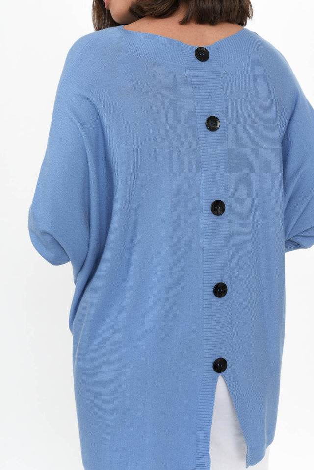 Scottie Blue Cotton Blend Button Sweater