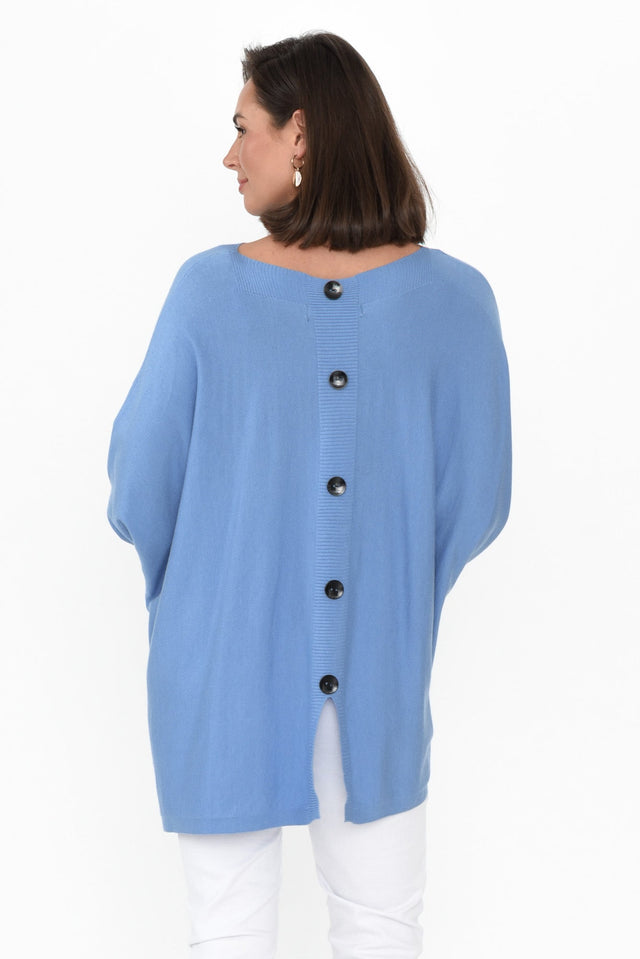 Scottie Blue Cotton Blend Button Sweater