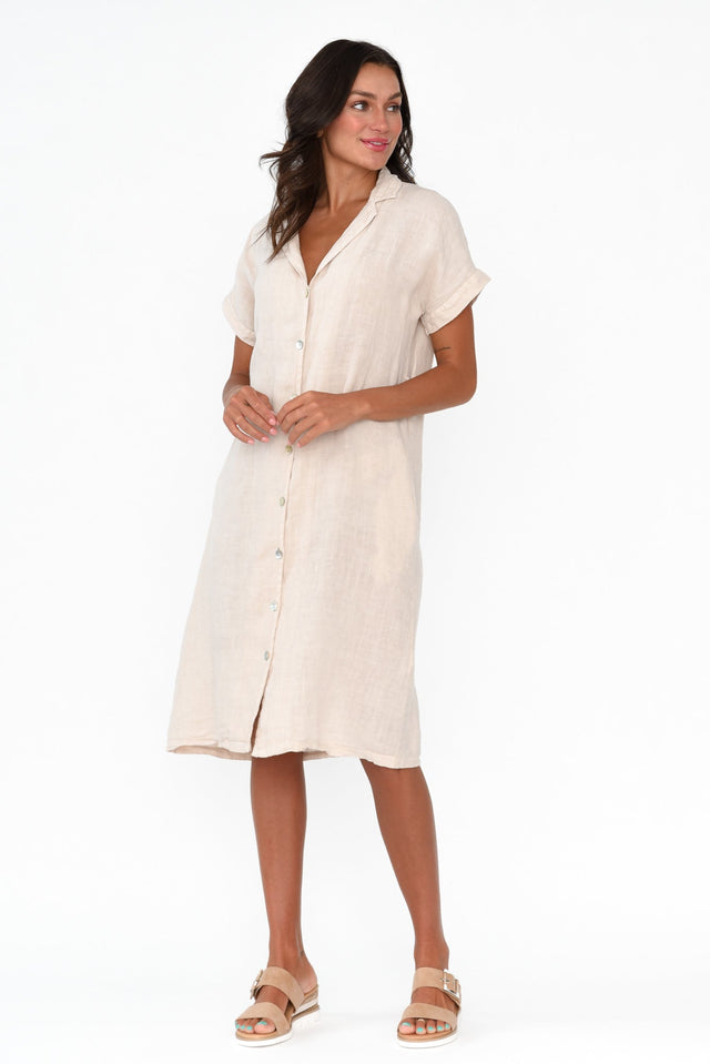 Serenita Beige Linen Shirt Dress image 6