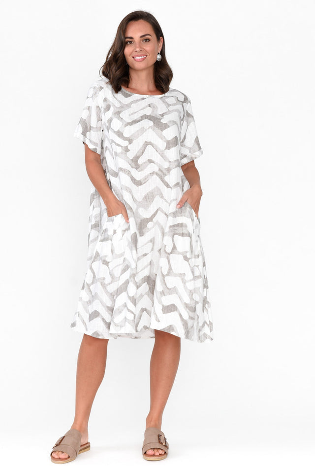 Shayann Grey Geo Linen Cotton Dress image 7