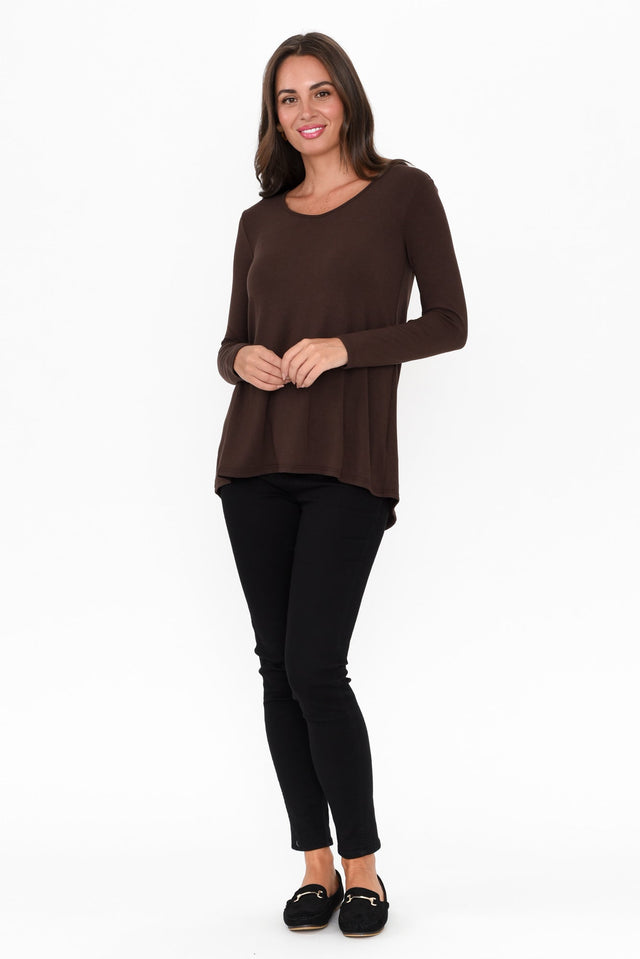 Shenali Chocolate Long Sleeve Swing Top