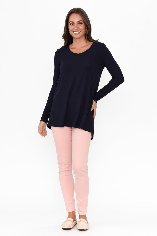 Shenali Navy Long Sleeve Swing Top