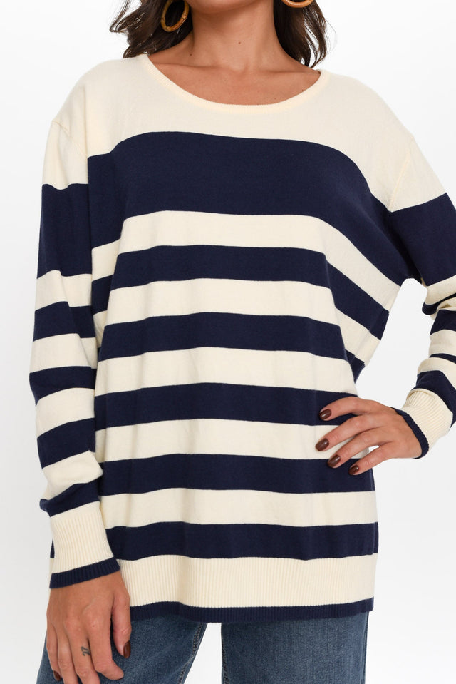 Shonda Navy Stripe Knit Sweater
