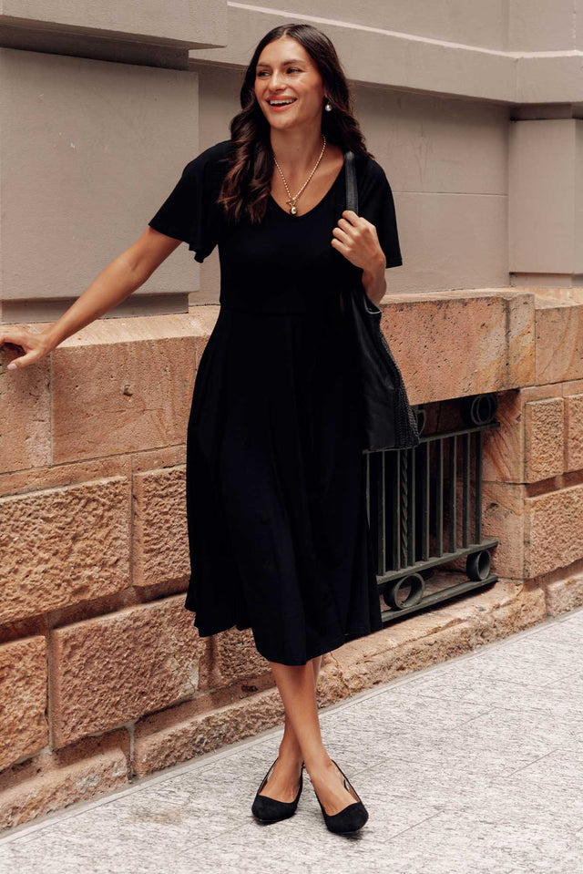 Siena Black Bamboo V Neck Dress