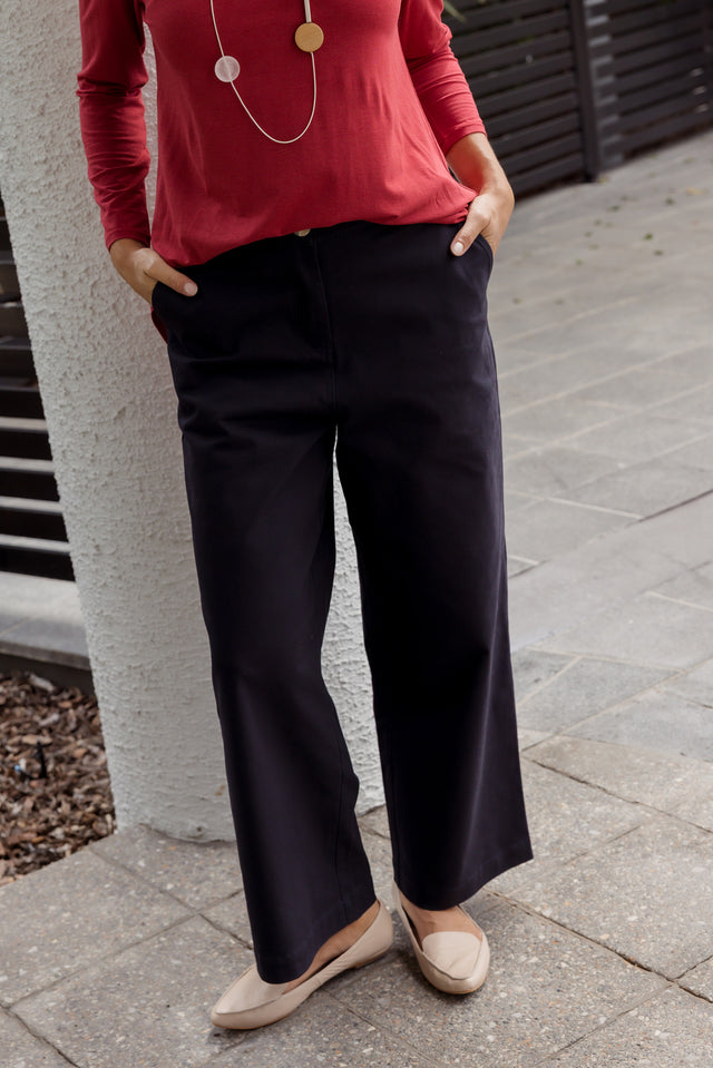 Sinatra Navy Cotton Wide Leg Pants