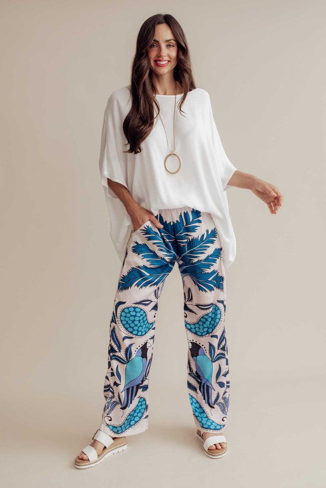 Sona Blue Tropical Wide Leg Pants image 1