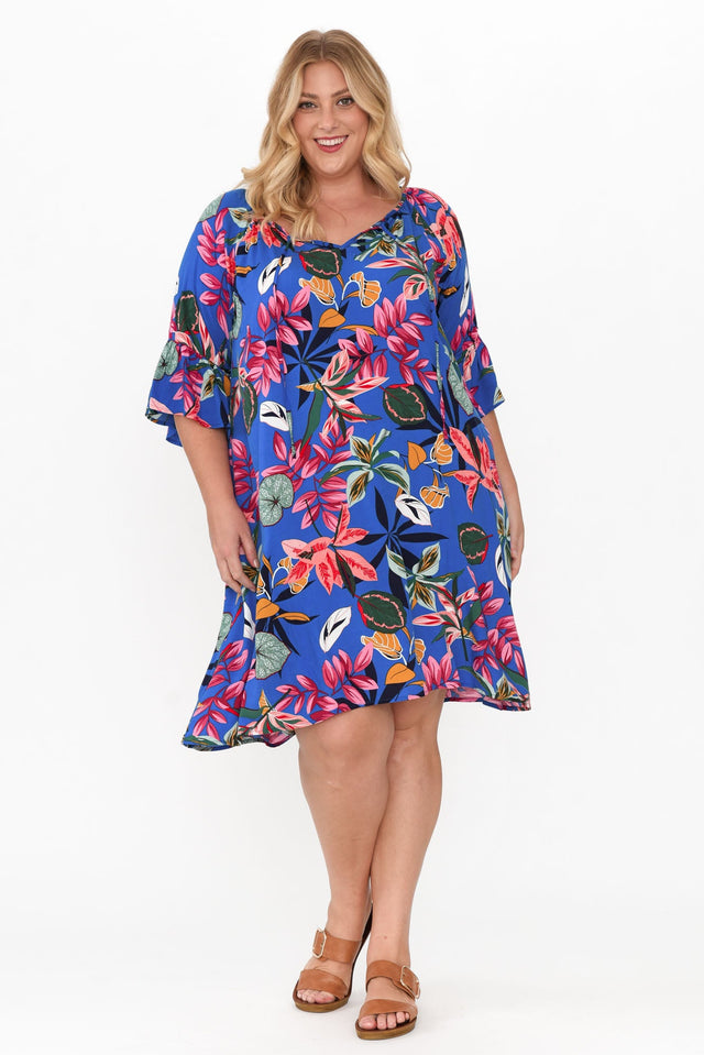 Sophia Blue Tropical Bell Sleeve Dress image 9