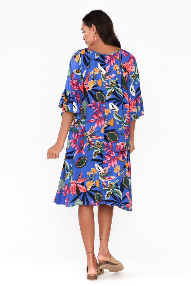 Sophia Blue Tropical Bell Sleeve Dress image 4