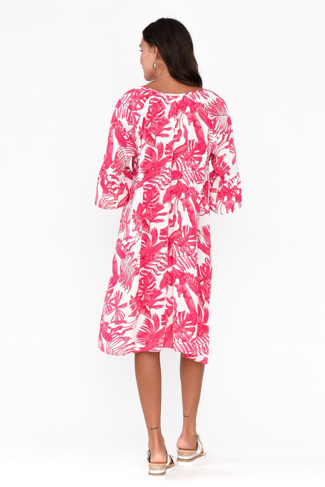 Sophia Fuchsia Palm Bell Sleeve Dress image 4