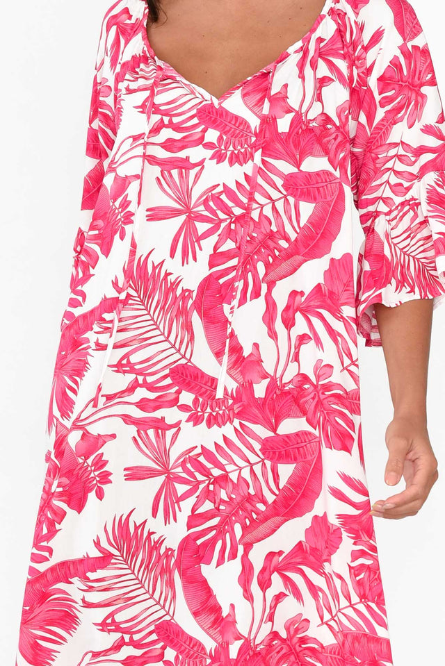 Sophia Fuchsia Palm Bell Sleeve Dress