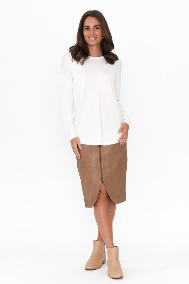 Stella Brown Leather Curved Hem Skirt image 6