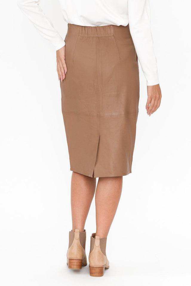 Stella Brown Leather Curved Hem Skirt image 4