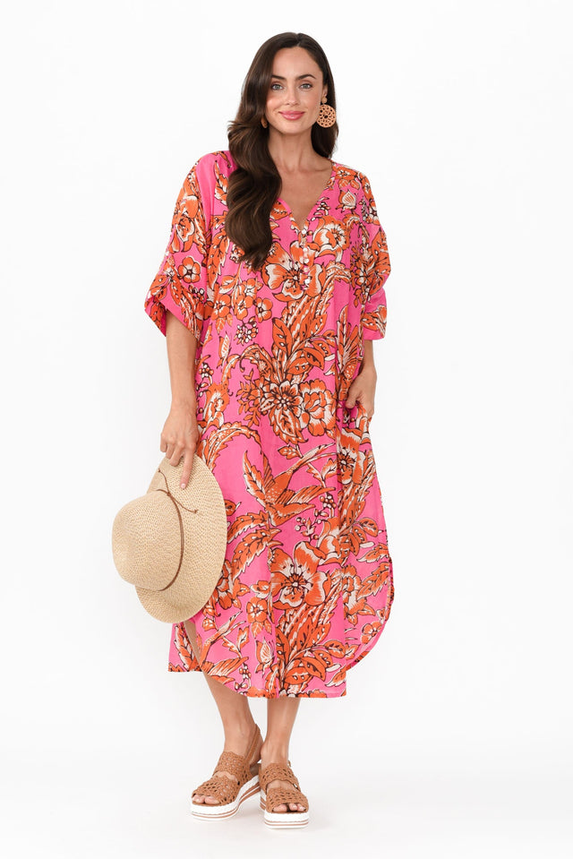 Tella Orange Garden Cotton Kaftan