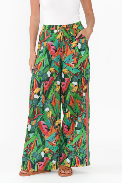 Stephie Green Jungle Cotton Tie Pants