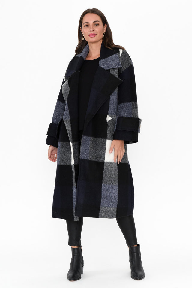 Stranger Navy Check Oversized Coat