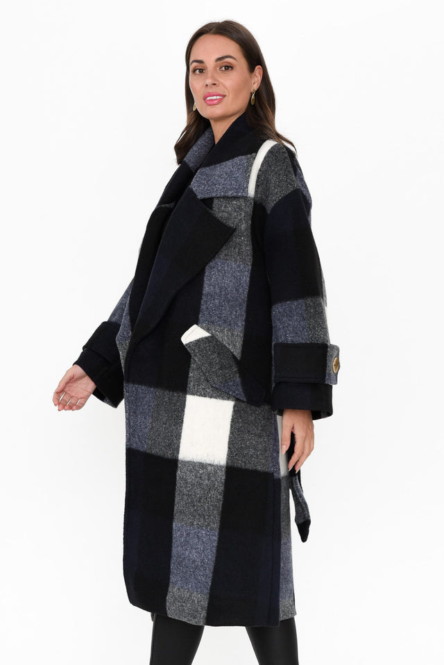 Stranger Navy Check Oversized Coat