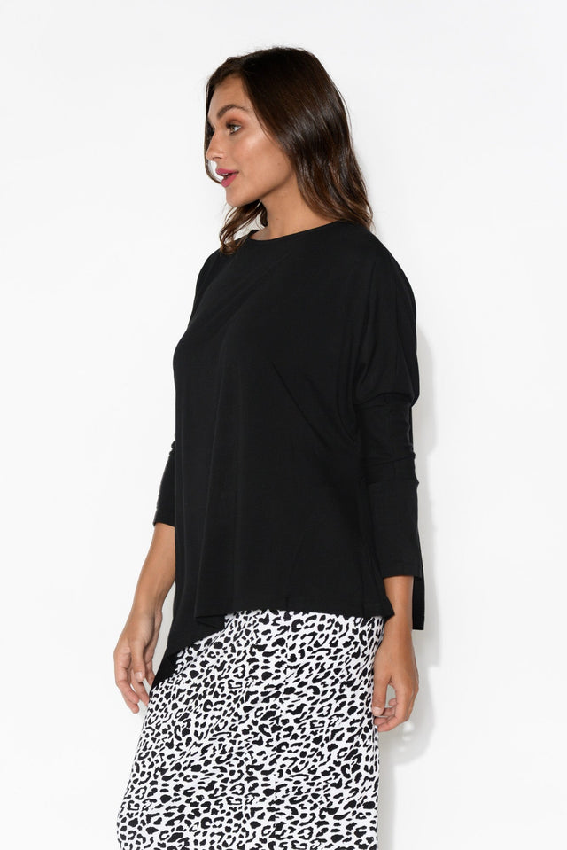 Susie Black Asymmetrical Bamboo Top