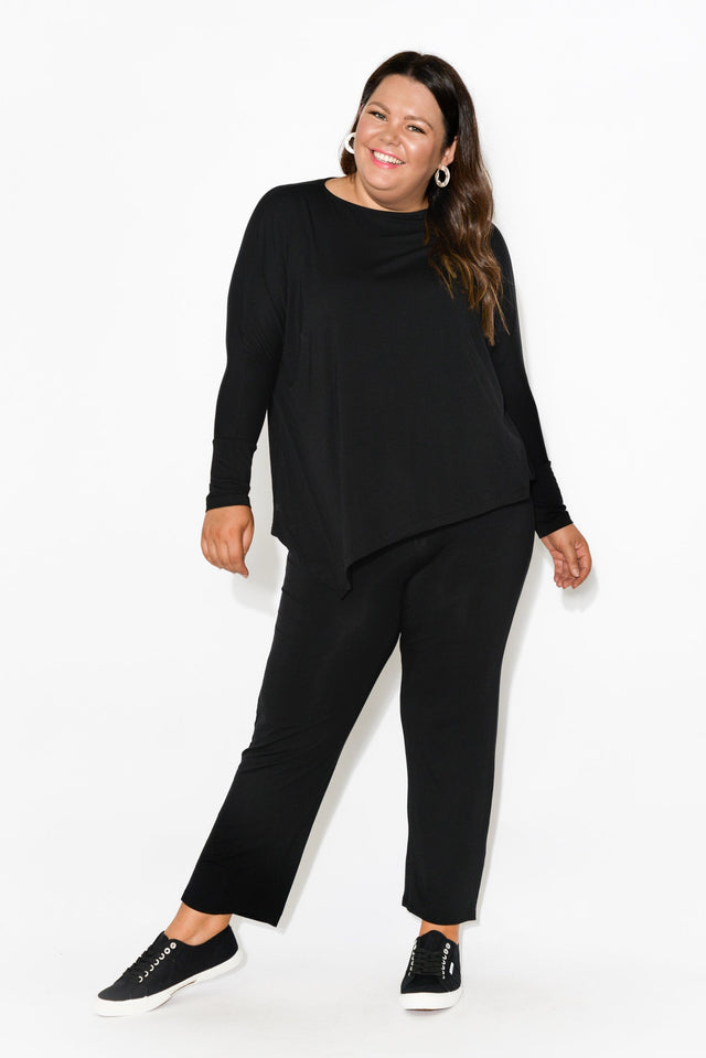 Susie Black Asymmetrical Bamboo Top