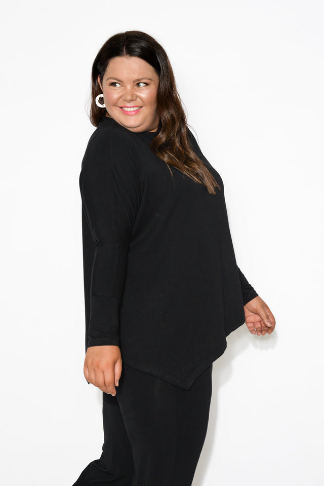 Susie Black Asymmetrical Bamboo Top