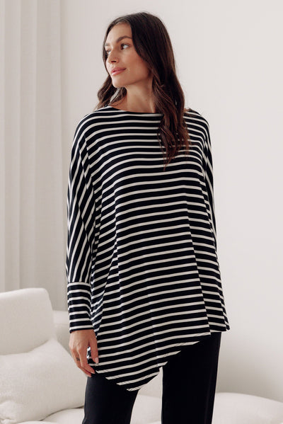 Susie Black Stripe Asymmetrical Bamboo Top