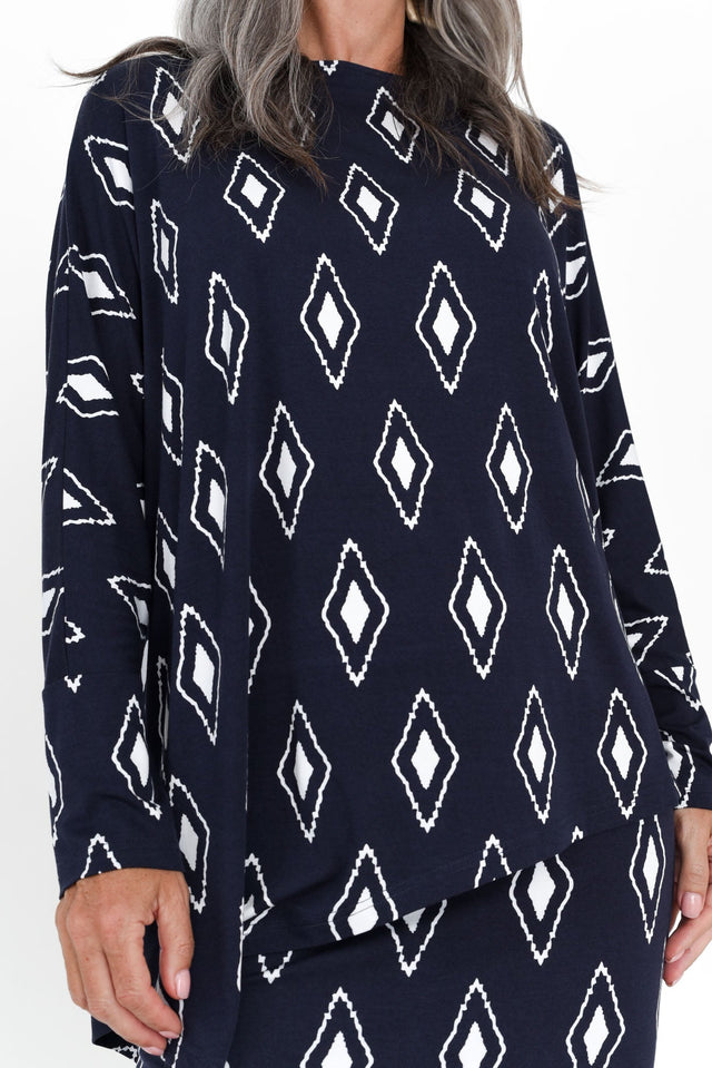 Susie Navy Diamond Asymmetrical Bamboo Top