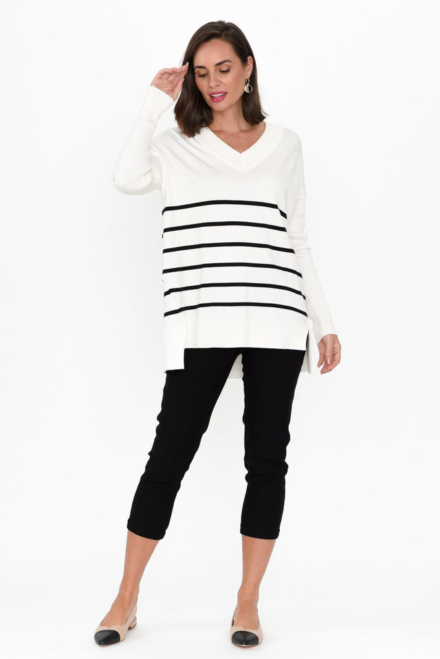 Sybil White Stripe Knit Sweater