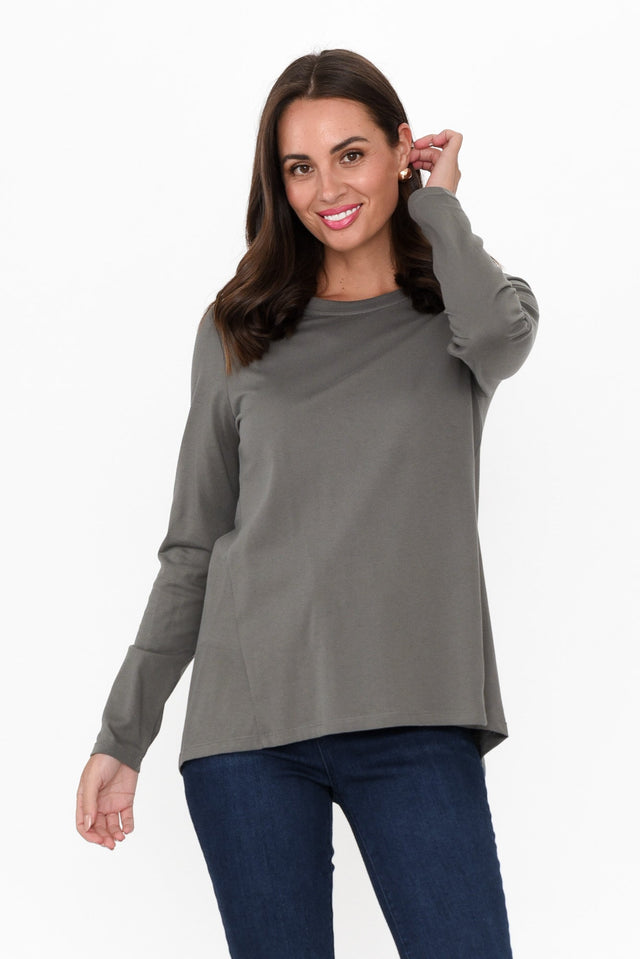 Sydney Khaki Cotton Tee neckline_Round   alt text|model:MJ image 1