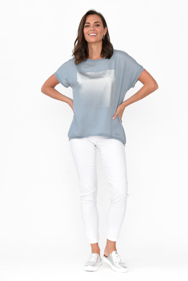 Tamlin Blue Foil Linen Cotton Top