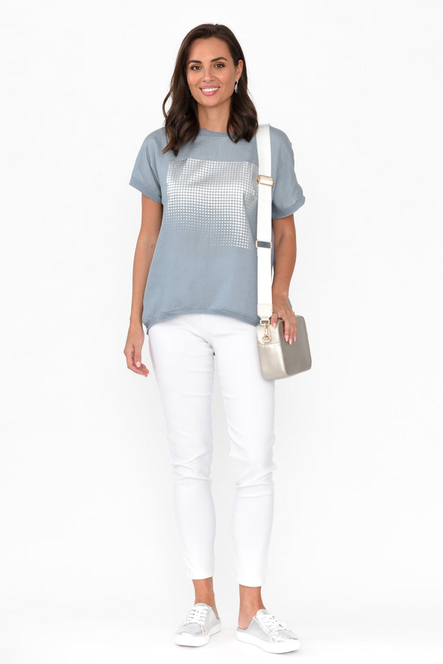 Tamlin Blue Foil Linen Cotton Top