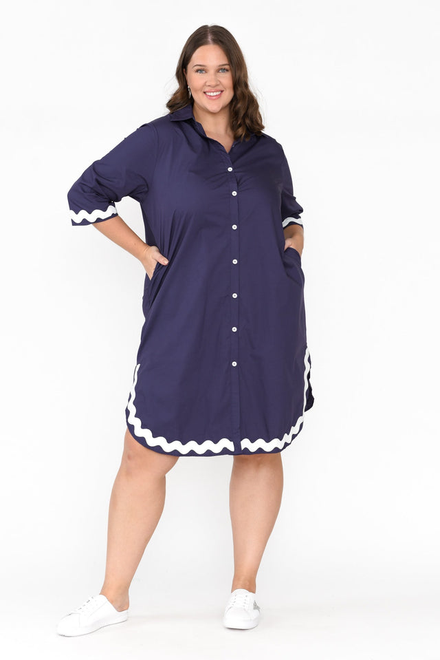 Teton Navy Trim Cotton Shirt Dress image 9