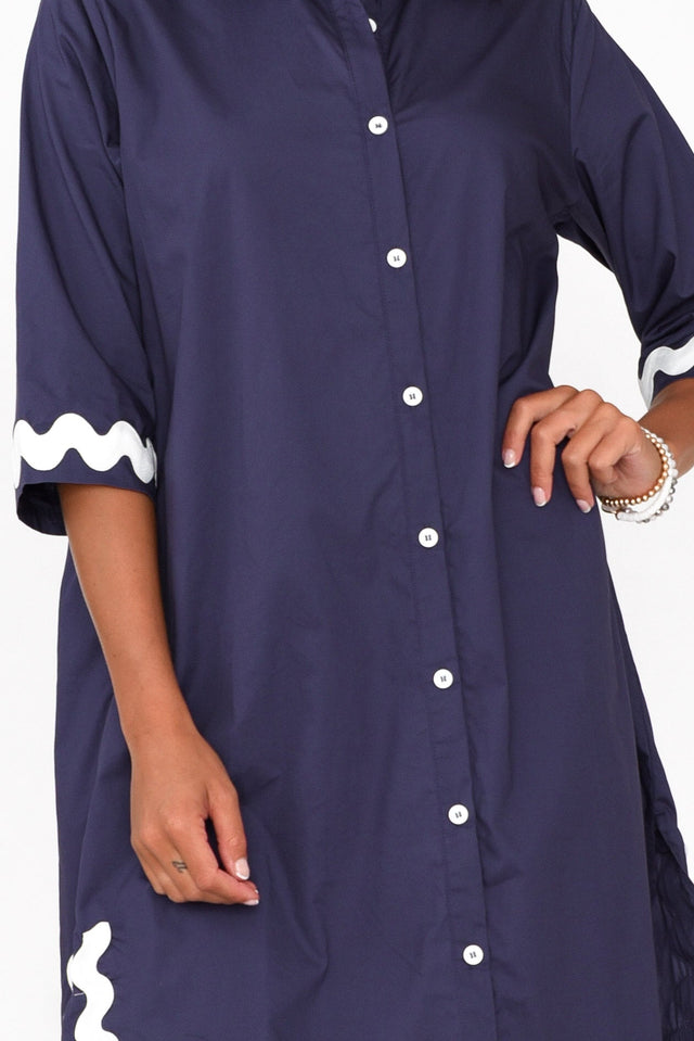 Teton Navy Trim Cotton Shirt Dress