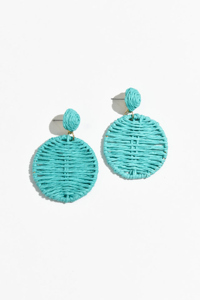 Theora Aqua Rattan Disc Earrings image 1