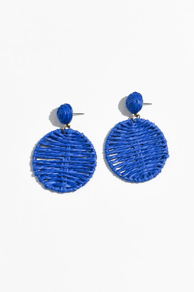 Theora Cobalt Rattan Disc Earrings image 1