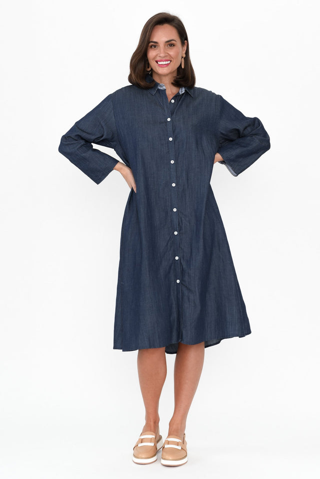 Therese Washed Navy Shirt Dress