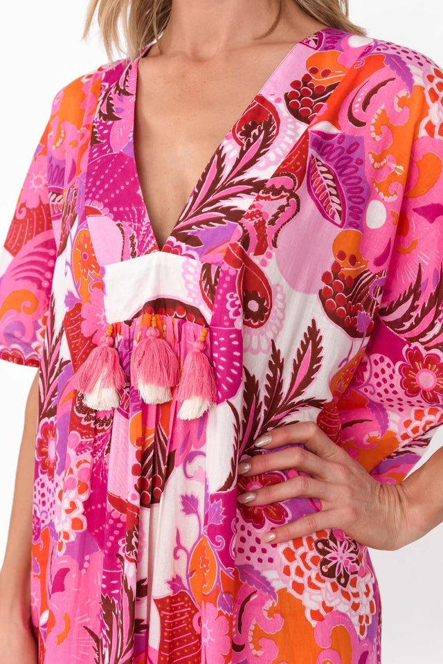 Tiwi Pink Tropical Cotton Kaftan