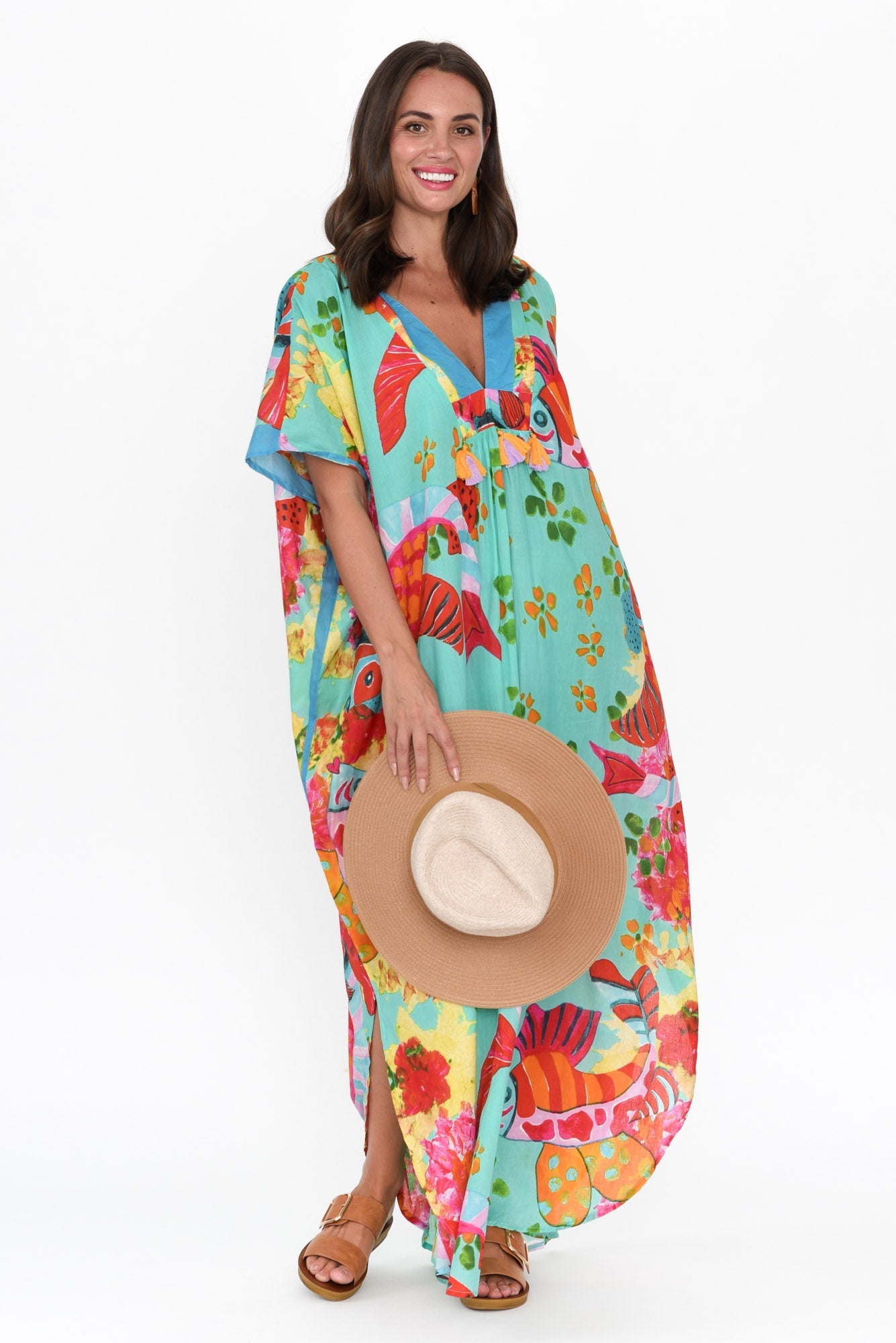 Tiwi Orange Poppies Cotton Kaftan 