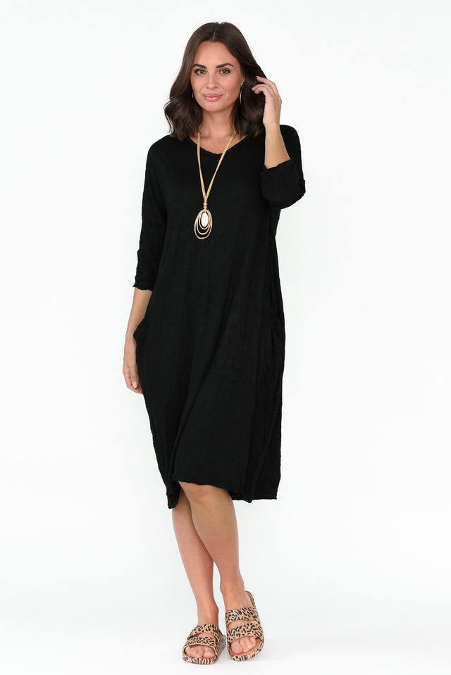 Travel Black Crinkle Cotton Sleeved Dress image 5