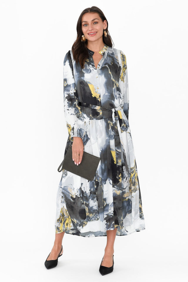 Transfixed Black Marble Midi Shirt Dress