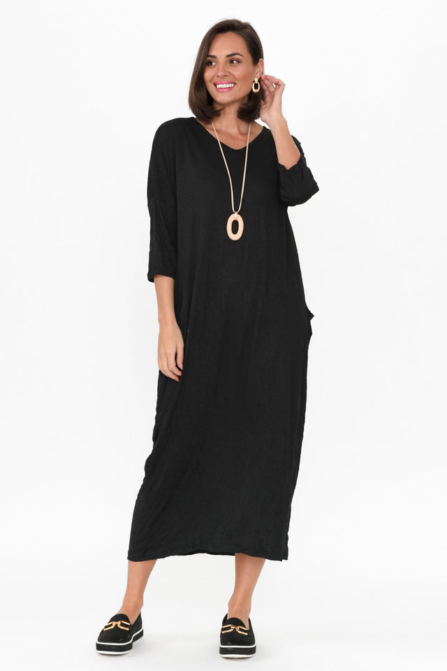 Travel Black Crinkle Cotton Sleeved Maxi Dress image 5