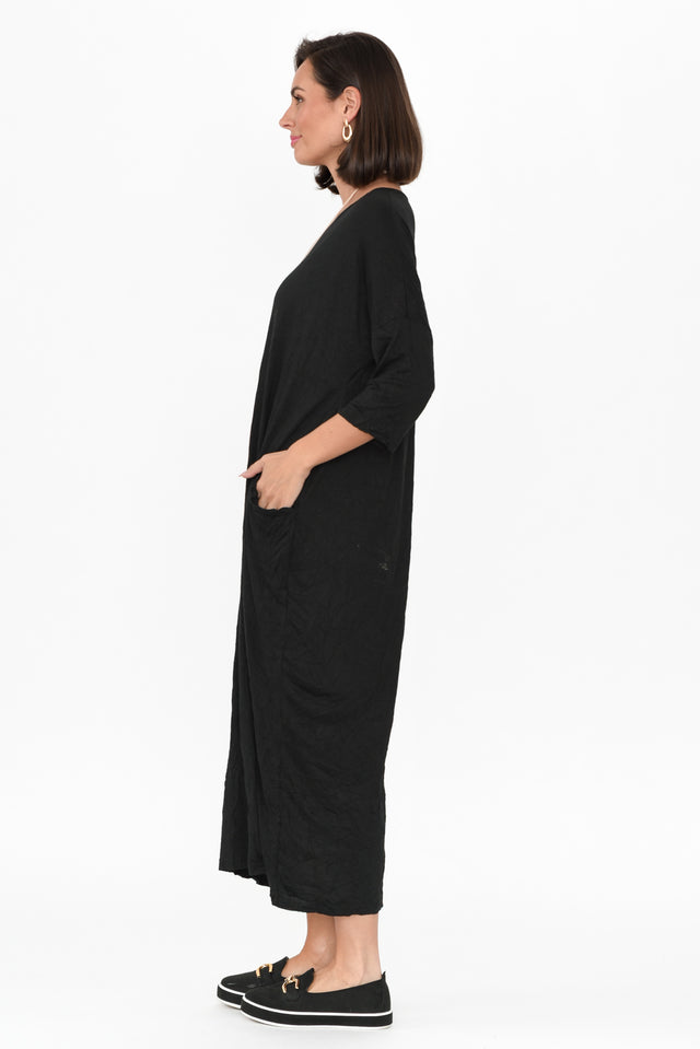 Travel Black Crinkle Cotton Sleeved Maxi Dress image 4